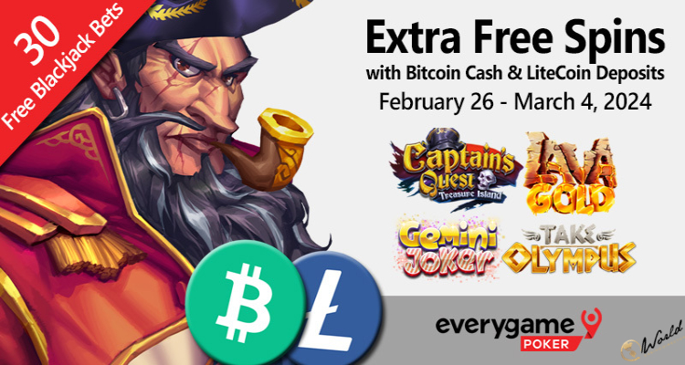 Everygame Poker Awards 20 Extra Free Spins to Bitcoin Cash and LiteCoin Deposits from February 26 to March 4, 2024 ‌