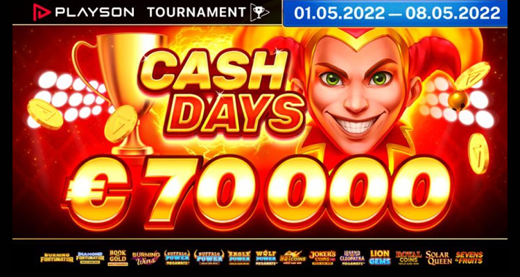 Playson announces May CashDays online slots tournament with 70k prize pool; signs new content deal with Admiral Croatia